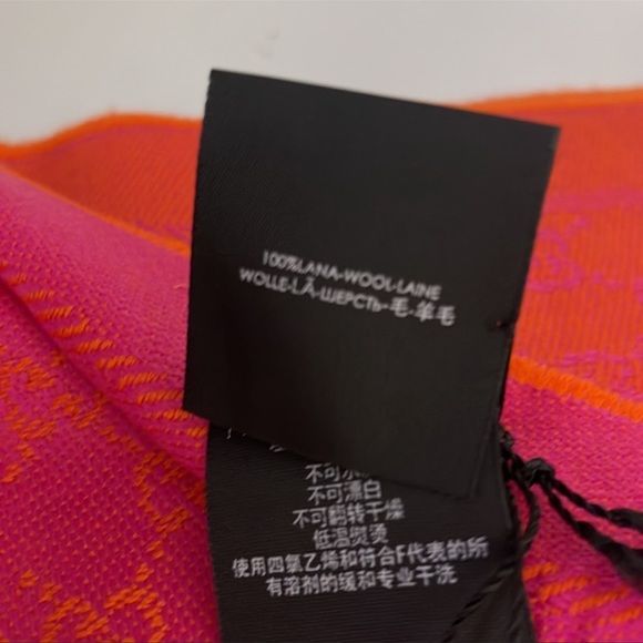 Gucci Sten GG Orange and Pink Fringed Wool Scarf NWT - Picture 4 of 6